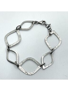 VTG Sterling Silver Geometric Diamond Shape Link Hammered Texture Bracelet 7.5”